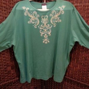 Silver Studs on Golden Design Green Trilogy Top 3X